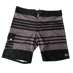 Beautiful Giant Mens Ergo Flex Board Shorts Black Gray Striped Swim Trunks 38